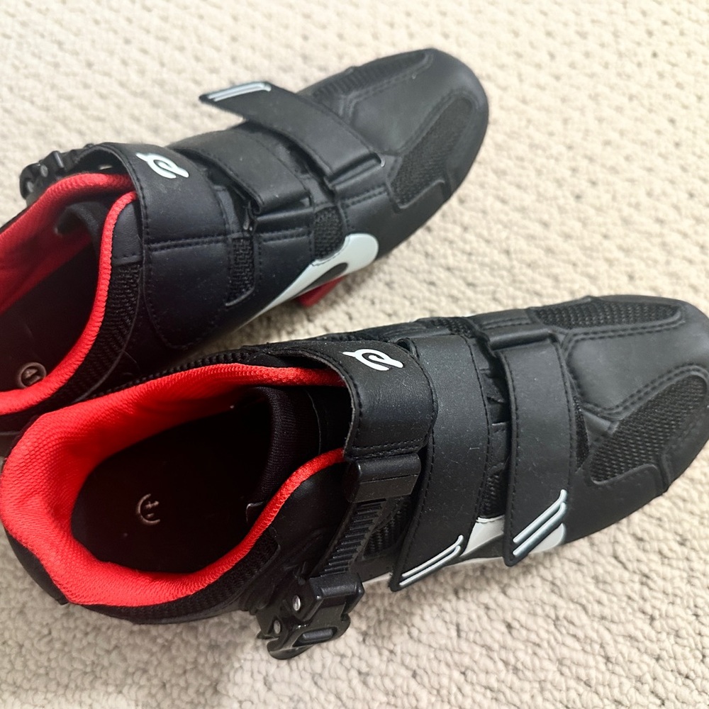 Peloton Black Cycling Shoes with Red Interior